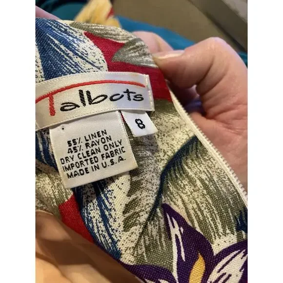 Vintage 90s Talbots Womens 8 Belted Linen Blend Short Sleeve Hawaiian Dress USA - Picture 3 of 15